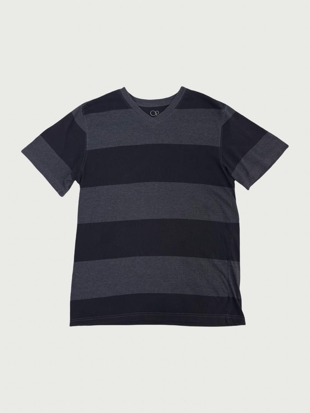 Black & Gray Striped V-Neck Tee